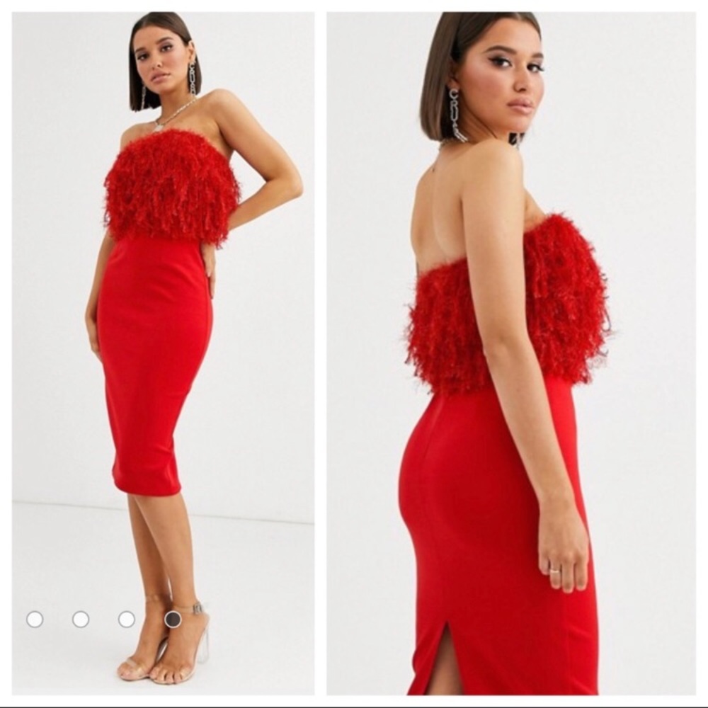 NWT ASOS Faux Feather Top Bandeau Midi Dress